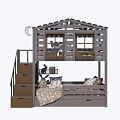 Kids Bunk Bed With House Shaped Top Storage Stairs And Windows