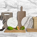 Essential Kitchenware With Wooden Marble Cutting Boards Knives And Fresh Fruits