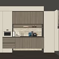 Modern Light Wood Sideboard With Upper Lower Cabinets Coffee Maker And Microwave