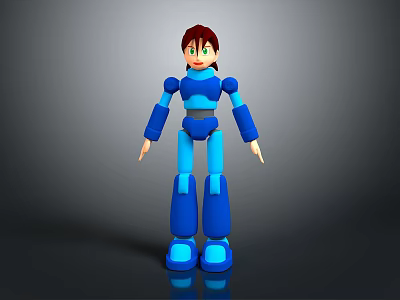 Blue Robot Game Movie Character With Red Hair And Green Eyes 3d model
