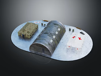 Military Style Tents With Medical Stations And Emergency Equipment In Field Setup 3d model
