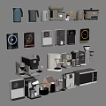 Essential Modern Kitchen Appliances With Coffee Maker Kettle Toaster And Microwave 3d model
