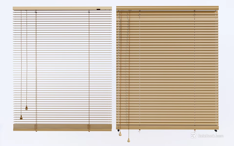 Stylish Light Wood Window Blinds With Adjustable Slats And Beige Finish 3d model