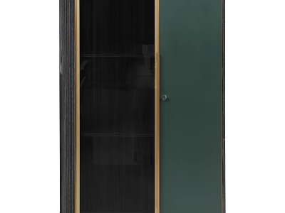 Modern Wine Cabinet With Glass Door Green Panel And Metal Frame Design 3d model