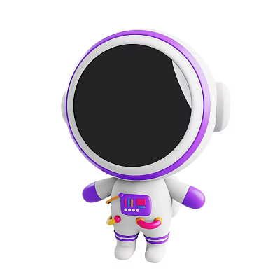 Man in White and Purple Cartoon Astronaut Spacesuit with Black Helmet and Chest Control Panel 3d model