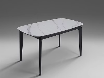 Modern Minimalist Dining Table With White Marble Top And Black Metal Legs 3d model