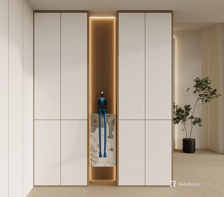 Modern Luxury Foyer Hallway With Recessed Lighting Minimalist Wall And Potted Plant 3d model 