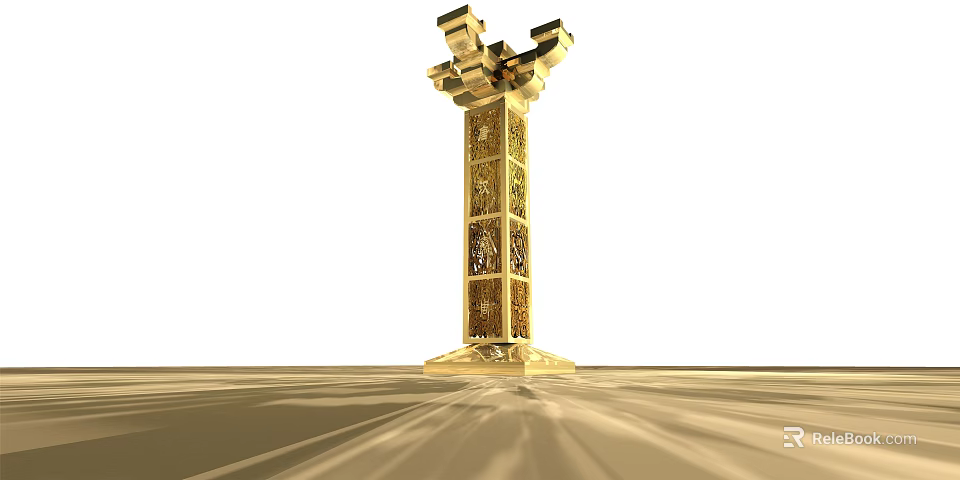 Sports Equipment Golden Carved Column With Intricate Design And Sturdy Structure 3d model 