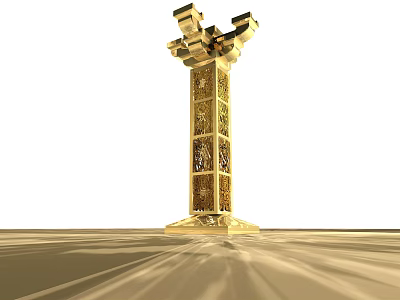 Sports Equipment Golden Carved Column With Intricate Design And Sturdy Structure 3d model