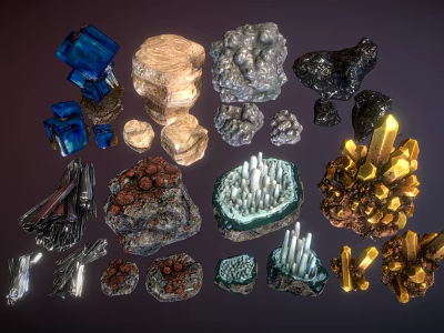 Colorful Natural Crystal Mineral Decorative Ornament Set With Varied Shapes And Textures 3d model