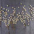 Artistic Gray Background Wall Adorned With Golden Metal Butterfly Decorations