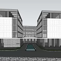 Modern Multi Storey Hotel Building Exterior With Large Windows And Trees 3d model