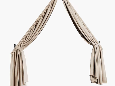 Beige Linen Curtain With Elegant Pleats And Tie Back For Interior Decoration 3d model