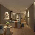 Modern SPA Sauna Interior With Massage Bed Plants And Decorative Lighting