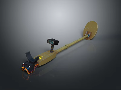 Detection Equipment with Long Pole Circular Detection Plate Black Control Unit and Orange Handle Components 3d model