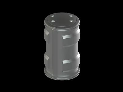 Gray Cylindrical Storage Drum With Horizontal Stripes And Top Holes Structure 3d model