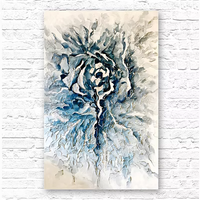 Abstract Blue And White Floral Textured Art Picture Frame On White Brick Wall 3d model