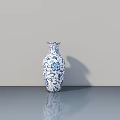 Blue And White Vase With Floral Patterns On Smooth Surface With Reflection Against Grey Wall 3d model