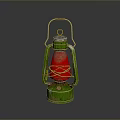 Vintage Green Kerosene Lamp With Red Shade And Metal Frame Design