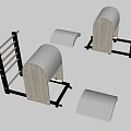 Sports Equipment With Wooden Panels Black Metal Frames And Gray Mats For Home Fitness