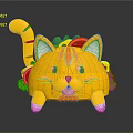 Cute Yellow Cat Shaped Burger Plush Toy With Smiling Face And Tail