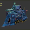 Blue Armored Mech Vehicle With Cannon Tracks BT Marking And Green Light