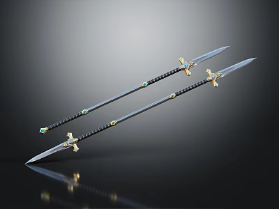Traditional Decorative Swords with Golden Accents Gemstone Inlays and Sharp Blades 3d model
