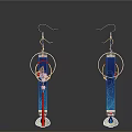 Stylish Daily Life Accessories Blue Circular Earrings With Red Tassels And White Ornaments