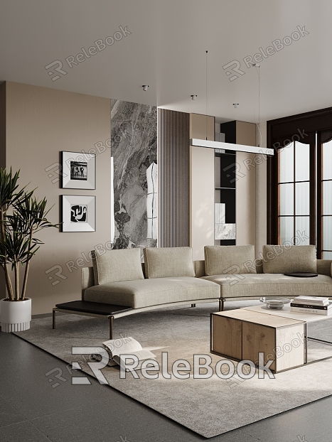 Modern living room sofa coffee table carpet decoration model