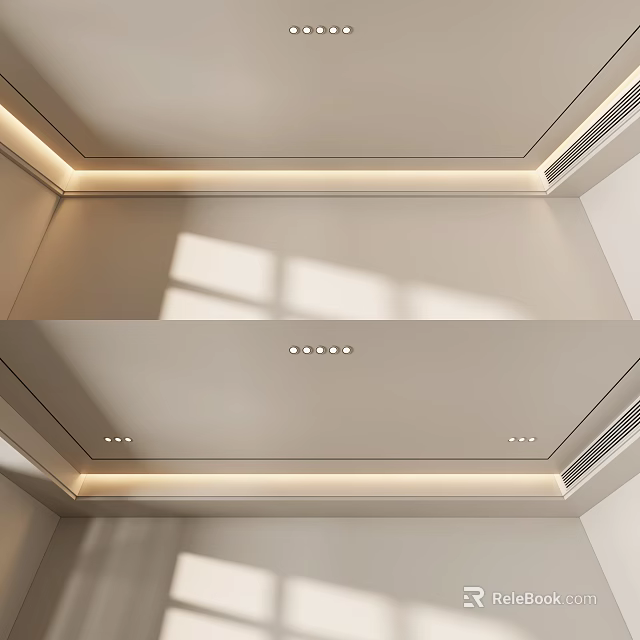 Modern Minimalist Ceiling Design With Smooth White Surface LED Strip And Recessed Lights 3d model 