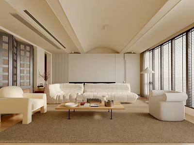 Modern Living Room Interior With White Sofa Beige Carpet And Wooden Coffee Table 3d model