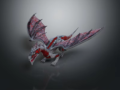 Fantasy Dragon Character With Red And White Wings Scaled Body For Game Or Movie 3d model