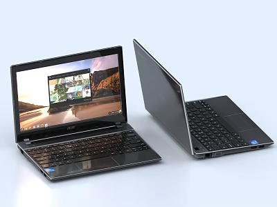 Modern Laptop Computers With Open Screen Display Multiple Images And Sleek Black Design 3d model
