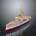 Vintage Detailed Ship Model With White Hull Yellow Chimney Red Bottom And Flag