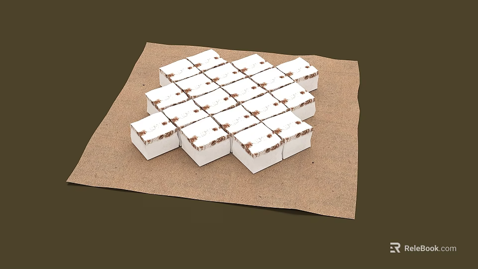 White Cubes Neatly Arranged On Brown Burlap Cloth With Dark Brown Background 3d model 