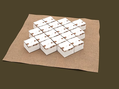 White Cubes Neatly Arranged On Brown Burlap Cloth With Dark Brown Background 3d model
