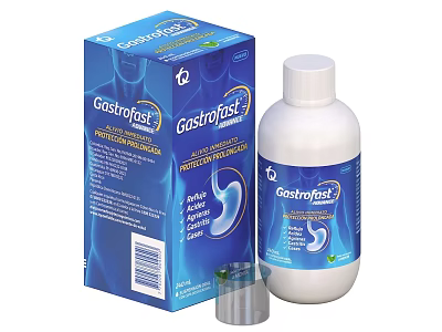 Gastrofast Pediatric Oral Suspension for Acid Indigestion Relief with Bottle and Box Packaging 3d model