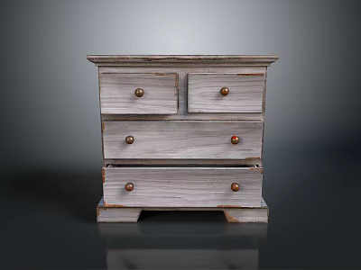 Vintage Light Colored Wooden Chest of Drawers With Metal Knobs And Multiple Drawers 3d model