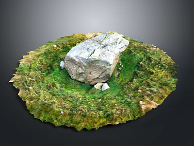 Rustic Wood And Stone Elements In Circular Grassy Setting With Central Large Rock 3d model