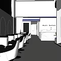 Modern Hair Salon Interior With White Blue Decor Round Mirrors Styling Chairs And Ceiling Lights
