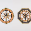 Vintage Circular And Octagonal Clocks With Directional Markers N S E W 3d model