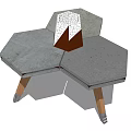 Contemporary Coffee Table Featuring Polygonal Gray Stone Top Wooden Legs And White Textured Decor