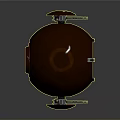Metallic Spherical Mechanical Device Featuring Red Center Shiny Surface And Top Lid