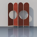 Red Folding Doors With Circular Cutouts And Metal Frames Modern Interior Decor 3d model