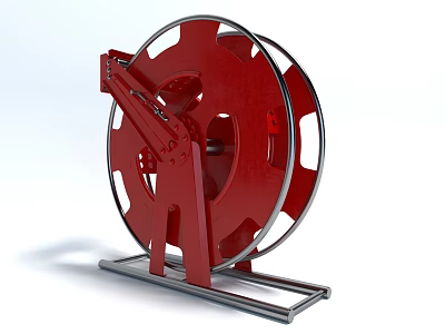 Red Heavy Duty Cable Reel With Sturdy Metal Stand For Industrial Hardware Tools 3d model