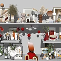 Modern Decorative Ornament Combinations On Shelves With Vases Frames Dried Plants And Sculptures