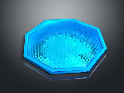 Blue Octagonal Tray with Smooth Surface and Grid Pattern on Black Background with Reflective Finish 3d model