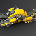 Striking Yellow and Black Futuristic Motorcycle with Thick Tires and Mechanical Details