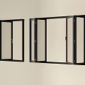Modern Black Frame Folding Windows with Glass Panels on Light Wall 3d model
