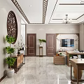 Modern Study Room Interior With Large Decorative Clock Green Plants And Wooden Desk